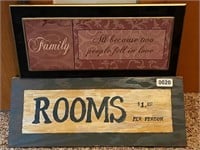 Wood Plaques, 'Family' & 'Rooms', 16" x 6"