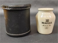 Ceramic Maille Mustard Pot in Leather Case