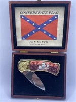Lock Blade Confederate Flag Knife in Case