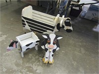 THREE WOODEN COW PLANTERS & OTHER