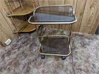 Vintage Metal & Glass Rolling Side Table