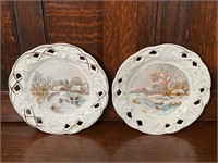 Pair Porcelain Snow Scene Plates