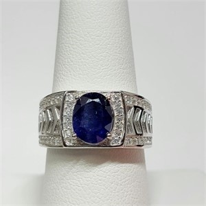 $360 Silver Rhodium Plated Sapphire(3ct) Ring