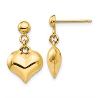 14k Polished Puffed Heart Dangle Post Earrings