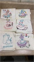 6 HAND STITCHED HAND TOWELS