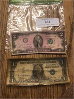 (2) US Currency Bills One and Two Dollar