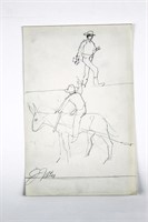 John Falter. Orig pencil drawing of cowboys SIGNED
