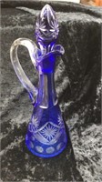 Vinatge Bohemian Glass Crystal Cut Blue Decanter