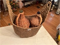 Wicker Basket- 2 glass and wicker flasks