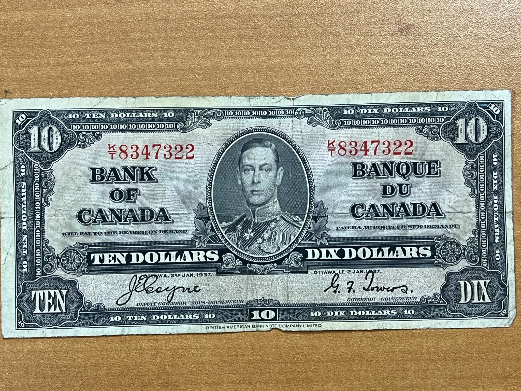 1937 Cdn $10 George VI Bank Note