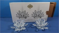 NIB Set of 2 Crystal Lotus Candle Holder