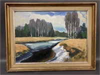 Vintage 1960s Russian Landscape Oil Painting on Bo