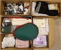 5 Boxes Misc Fabric, Sewing Thread & More