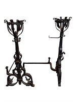 Large French Wrought Iron Andiron Set