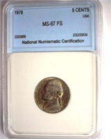 1978 Nickel MS67 FS LISTS FOR $9000