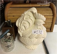 Glass rooster cookie jar & bread box