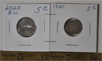 1920, 2020 Canada 5 cent coins - info