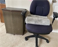 T - HOME OFFICE CHAIR, LAUNDRY HAMPER, RUGS (D5)