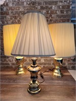(3) Brass Lamps with Shades, includes 1 pair