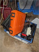 sander and tool case lot.(2 just cases, one with