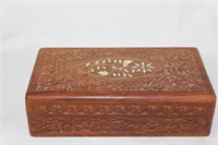 Carved Wood and Inlay Dresser Trinket Box