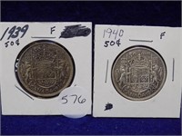 2 Canadian .50$ Coins-1939,1940