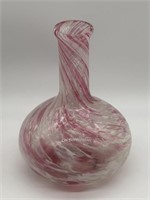 Art Glass Red (Pink) and White Hand Blown Vase