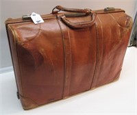LEATHER SUITCASE MADE IN PORT HURON, MICH. 20" BY