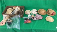 Box of Doll clothes, hats and shoes