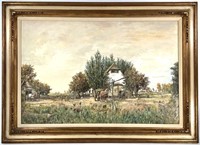 Oil on Canvas Agrarian Landscape Signed Becker