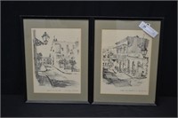 2 Vintage D'Esopo Framed Prints 13" x 17"