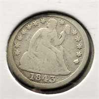 1843 SEATED DIME  VG