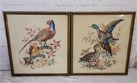 Vintage Framed Cross Stitch Pheasant & Ducks