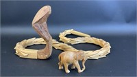 Carved Wood Cobra & Elephant