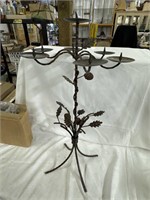 Pair of tall, metal candle stands with Oakleaf
