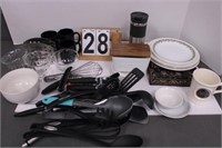 Box of Kitchen Utensils  ~ Plates ~Cups ~