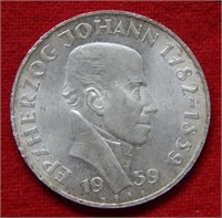1959 Austria Silver 25 Shilling Ezra Johann Commem