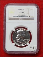 1958 Franklin Silver Half Dollar NGC PF66