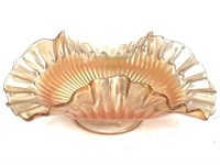 Marigold Iridescent Carnival Glass Dish w/ Ruffle