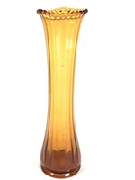Amber Swung Glass Paneled Vase w/ Beaded Top 13"H