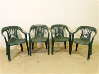 (4) Green Plastic Lawn Chairs Set