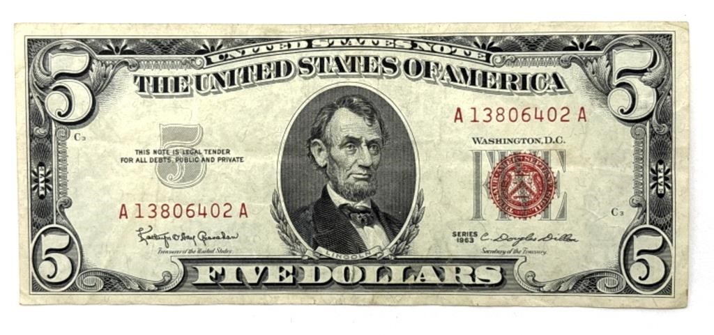 Series 1963 Five Dollar Bill Red Seal