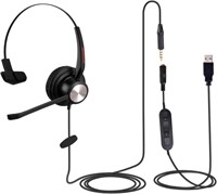 One Ear 3.5mm/USB Computer Headphone with Noise