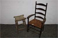 Primitive Wicker Bottom Wooden Chairs