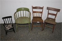(3) Primitive Solid Wood Chairs