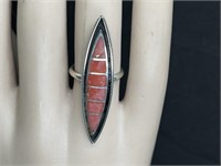Handmade Sterling Red Coral Ring  Size 5.75