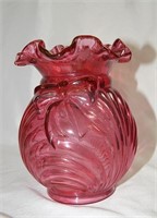 Fenton Cranberry Caprice Vase with Ribbon