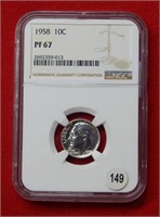 1958 Roosevelt Silver Dime NGC PF67
