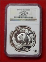1997 Chinese Panda 10 Yuan NGC MS69 1 Oz Silver