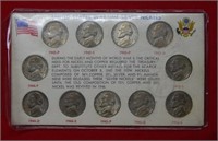 1942-1945 Jefferson Wartime Silver Nickels - 11PC